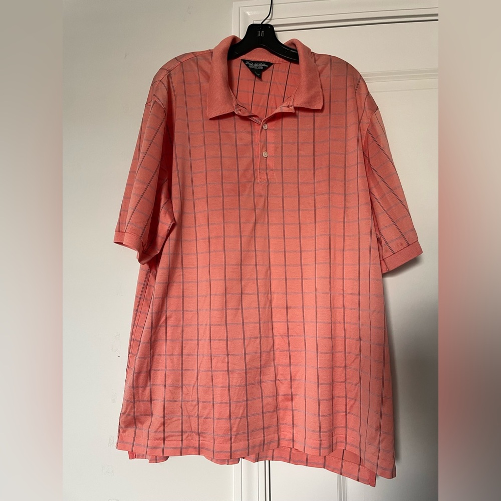 Brooks Brothers Performance Knit Polo Shirt Sz XL Cotton Windowpane Casual Coral